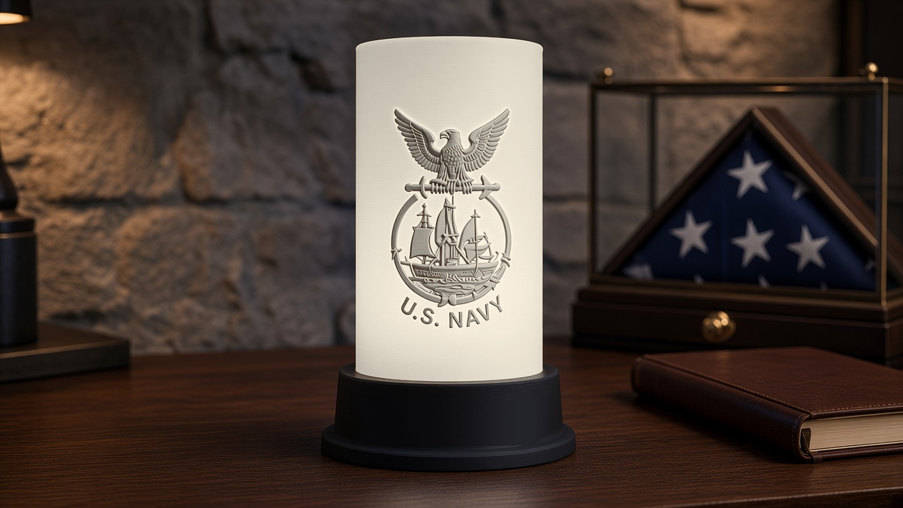 Navy-Inspired tribute lithophane lamp, white, no text nameplate