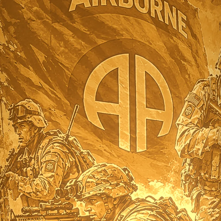 Close-up of the lit 82nd Airborne Ridgeline shade, rendered preview: the AIRBORNE flag with the AA insignia