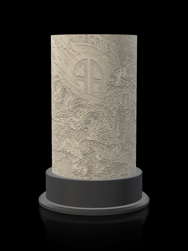82nd Airborne Ridgeline lamp switched off, rendered preview: the AIRBORNE flag and AA insignia in white relief