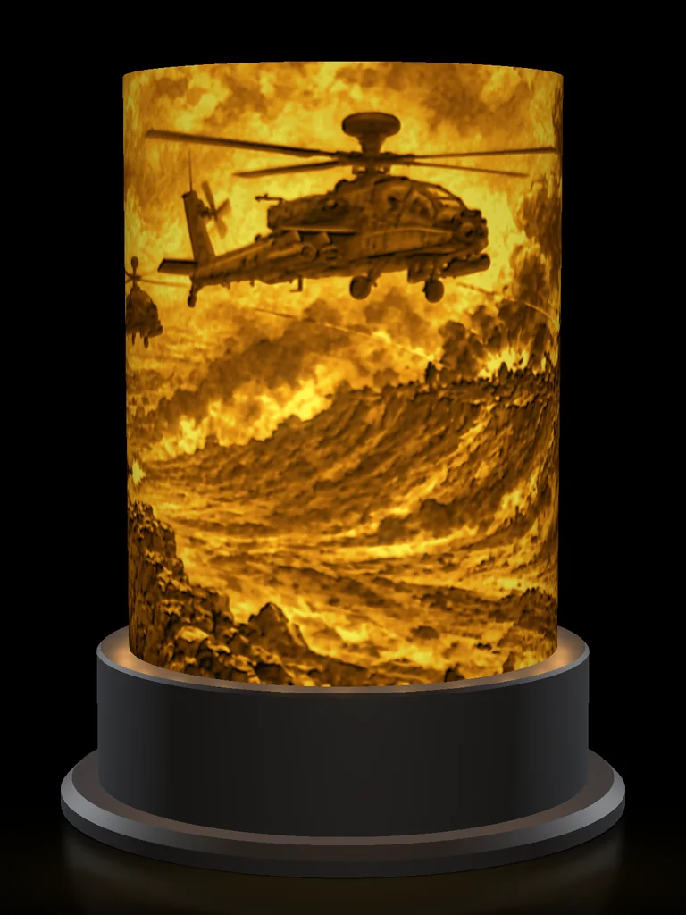 Danger Close lithophane lamp, lit amber