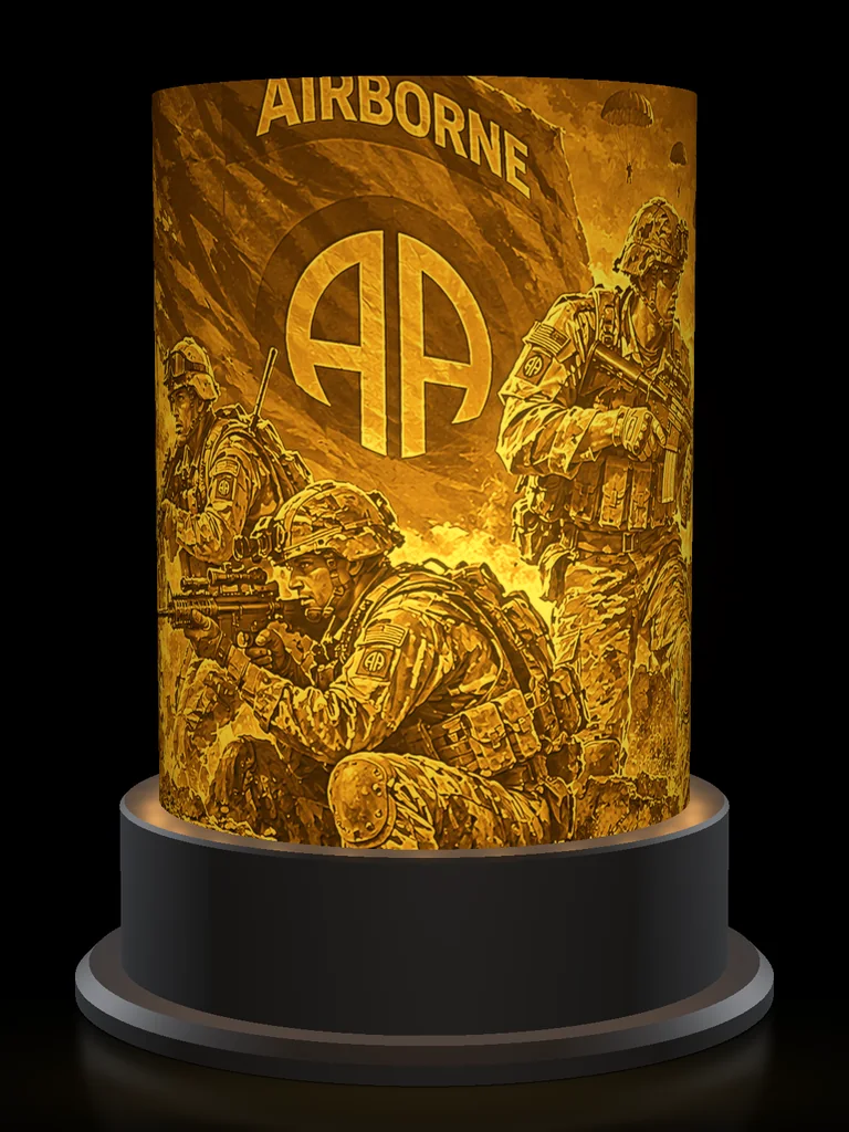 82nd Airborne Ridgeline lithophane lamp, lit amber