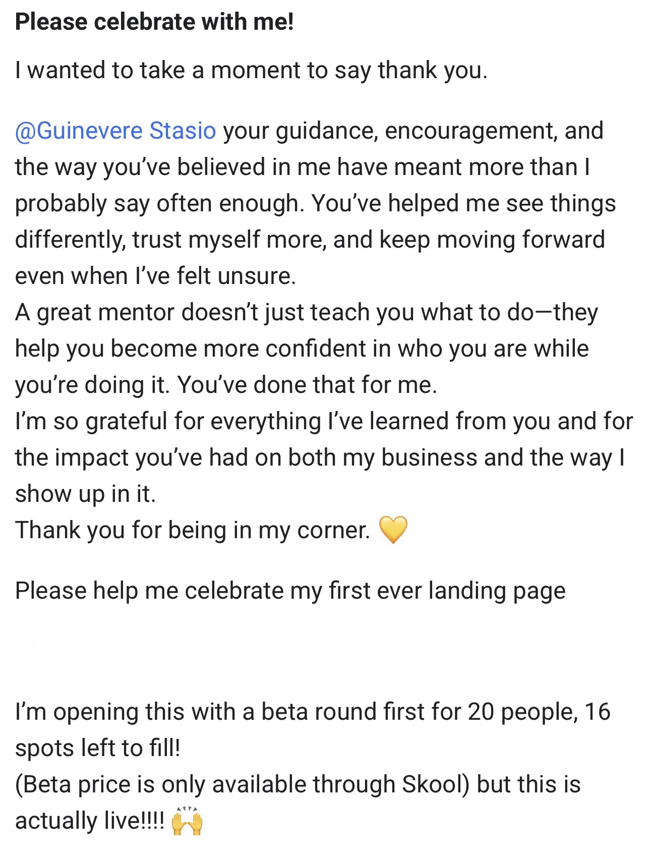 Student testimonial - I want to take a moment