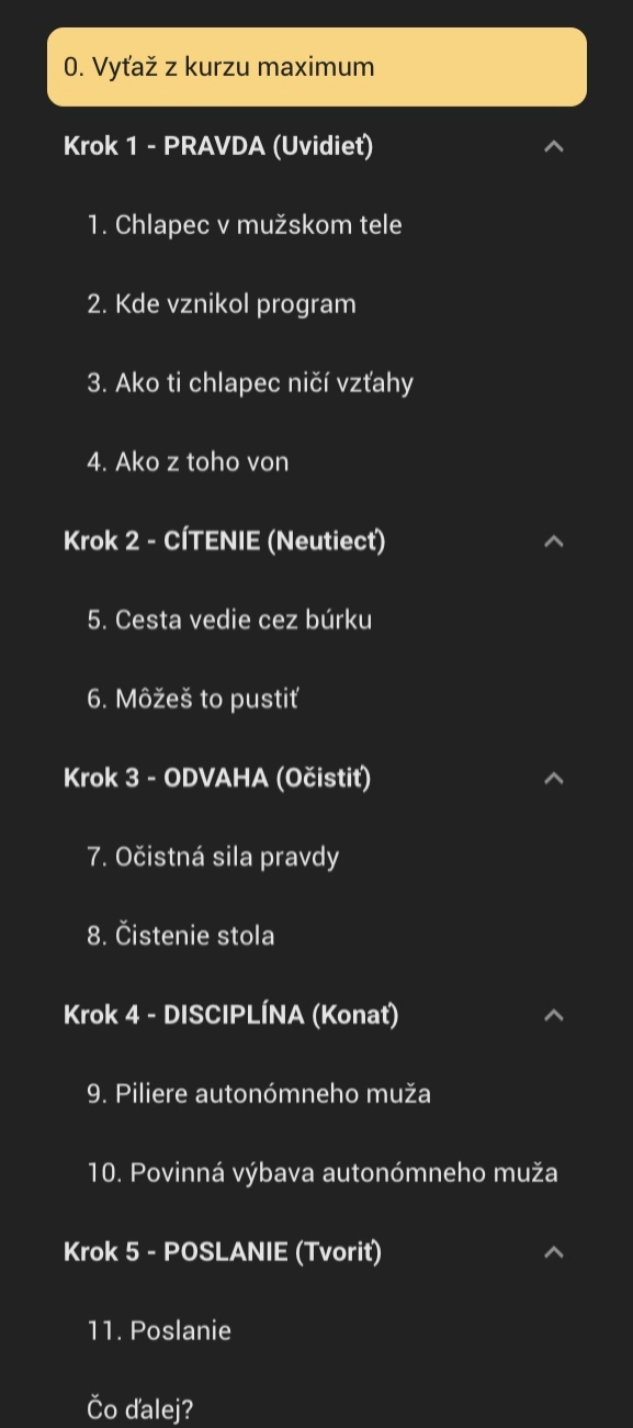 Zoznam modulov programu Cesta autonómneho muža