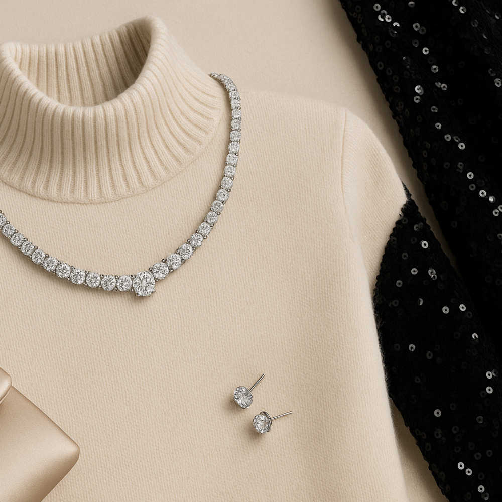 Diamond Earrings and Necklace