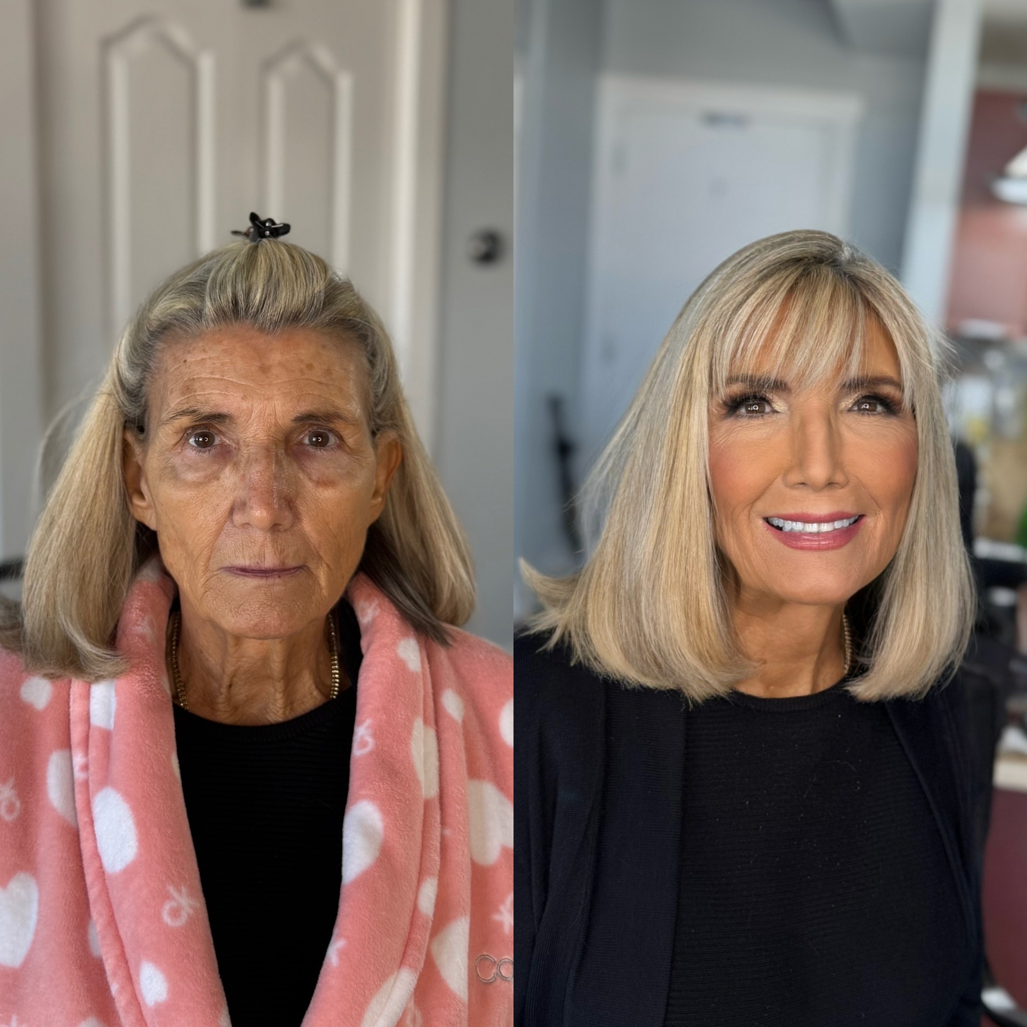 Before and after hair and makeup transformation by City Lights Beauty Agency