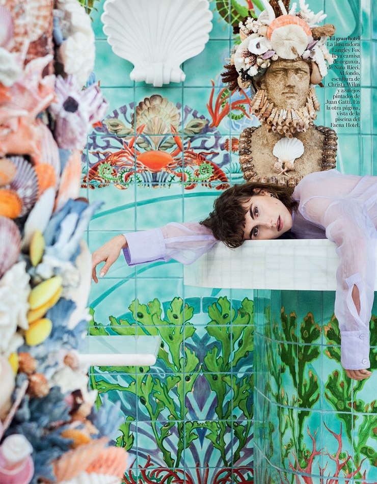 Fashion editorial portrait on a painted set