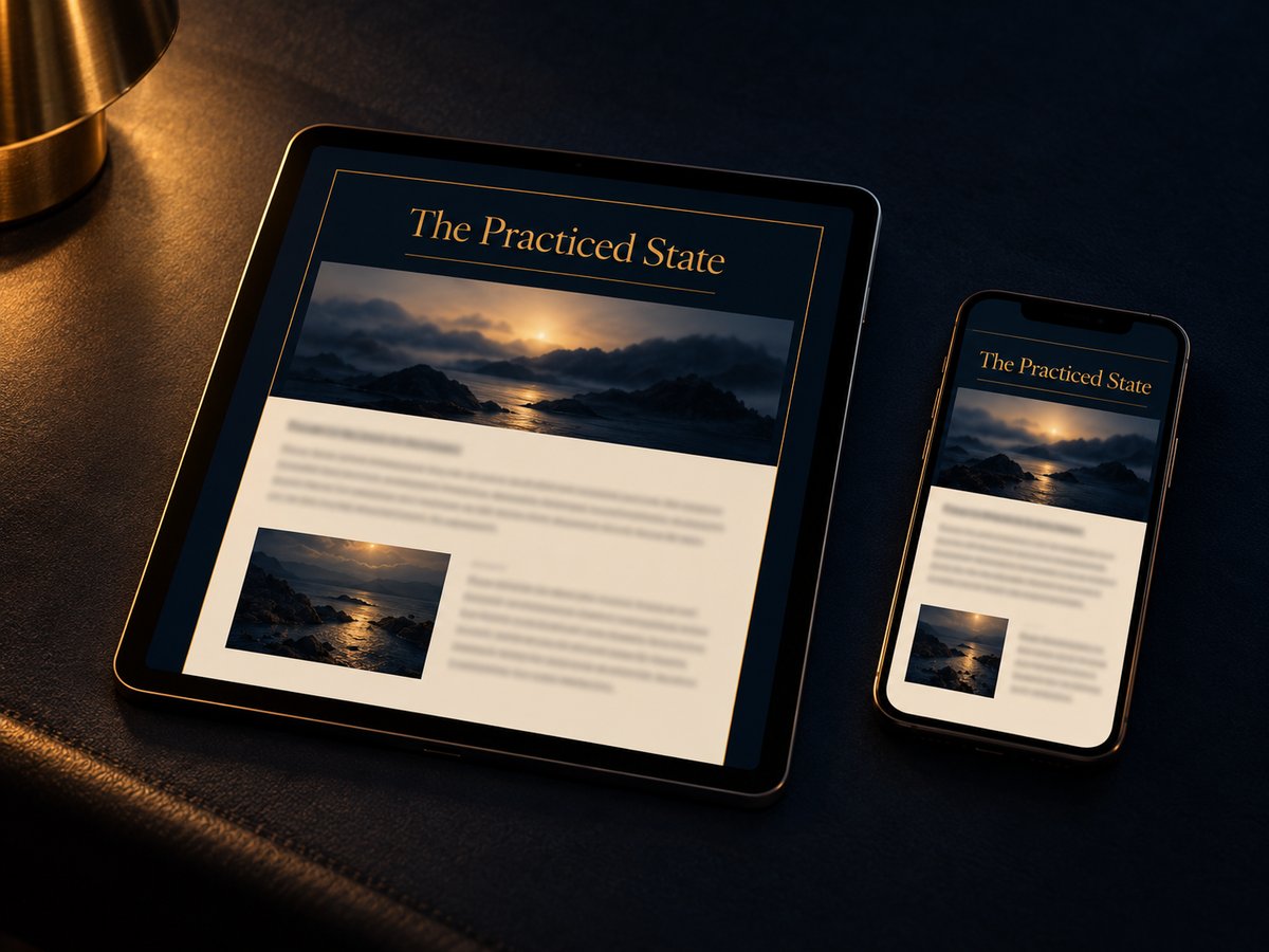 The Practiced State on a tablet and phone