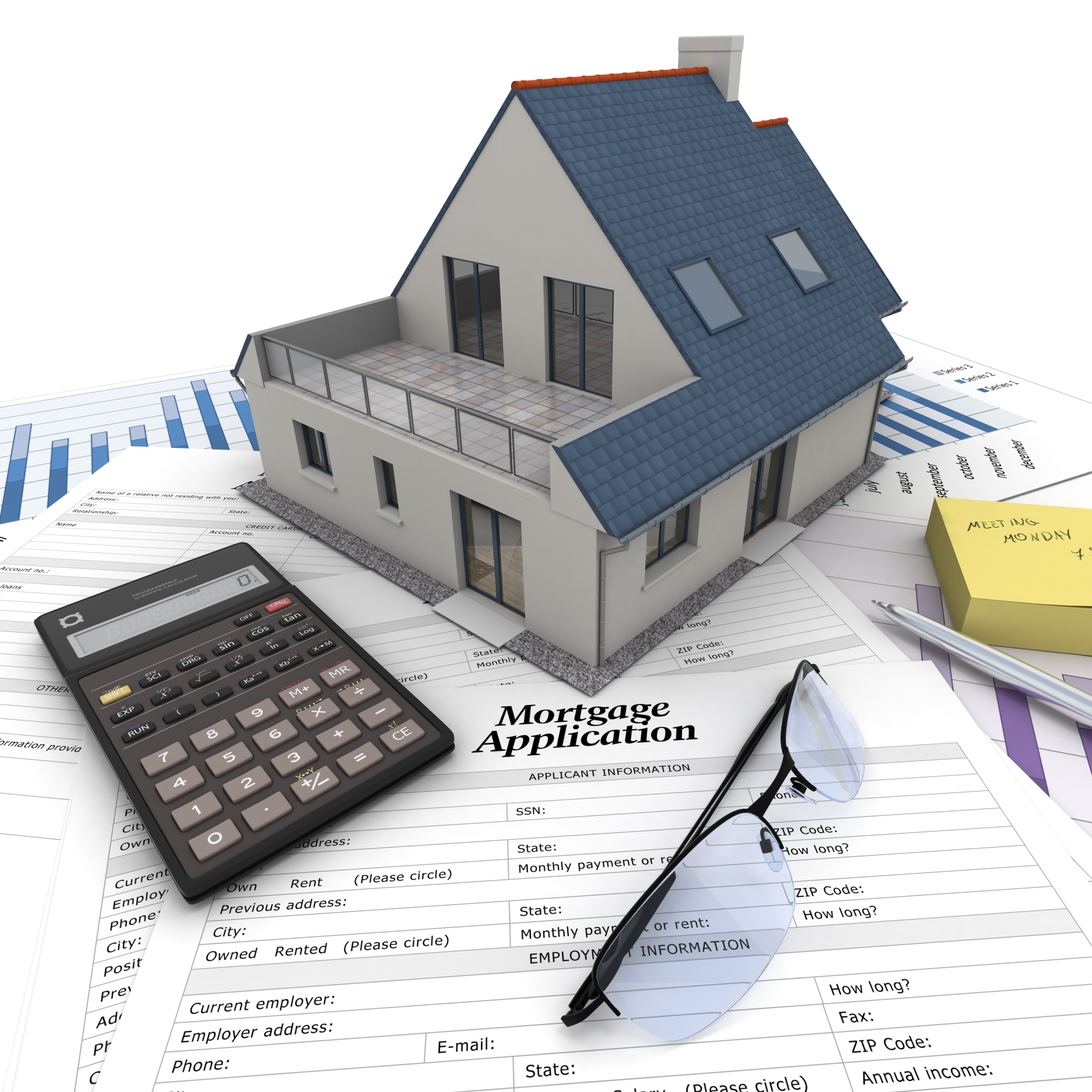 Estimation immobilière gratuite à Charleroi : maquette de maison et calculatrice