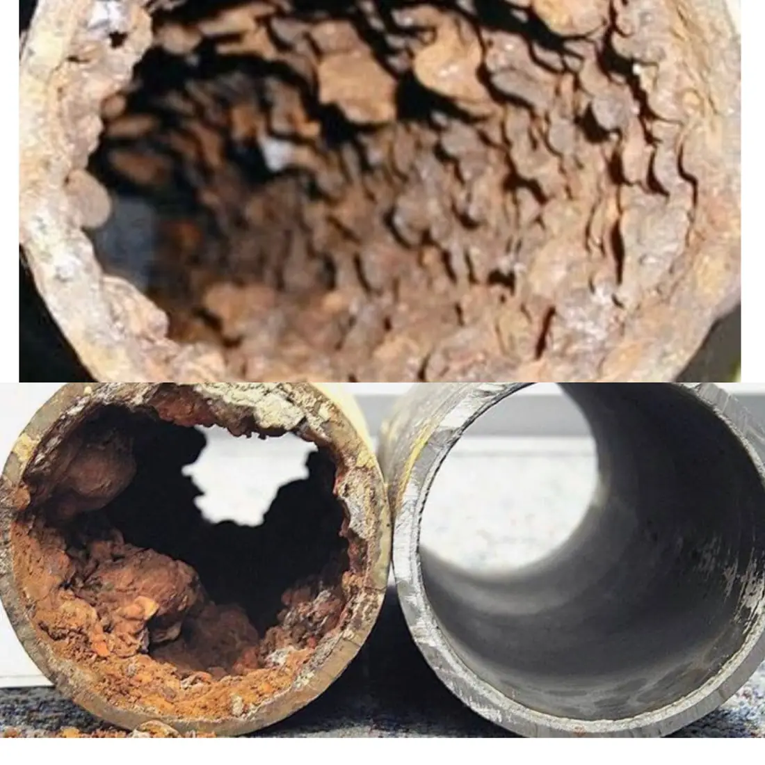 Buildup inside old cast iron pipe