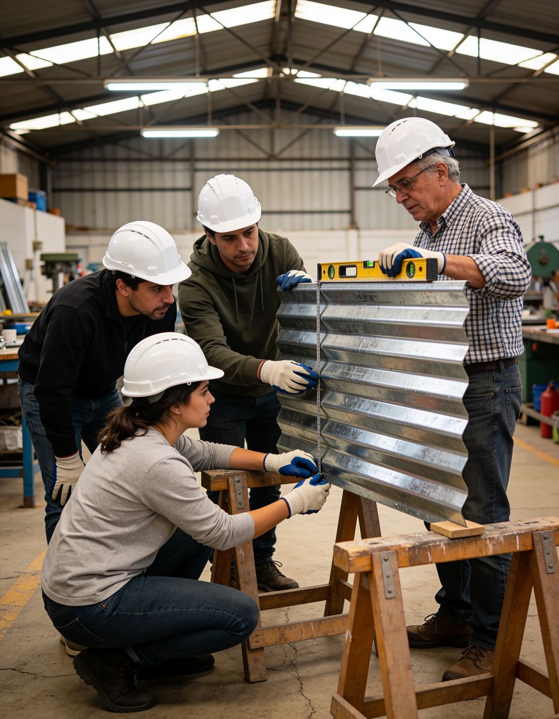 Alumnos trabajando en equipo en el taller