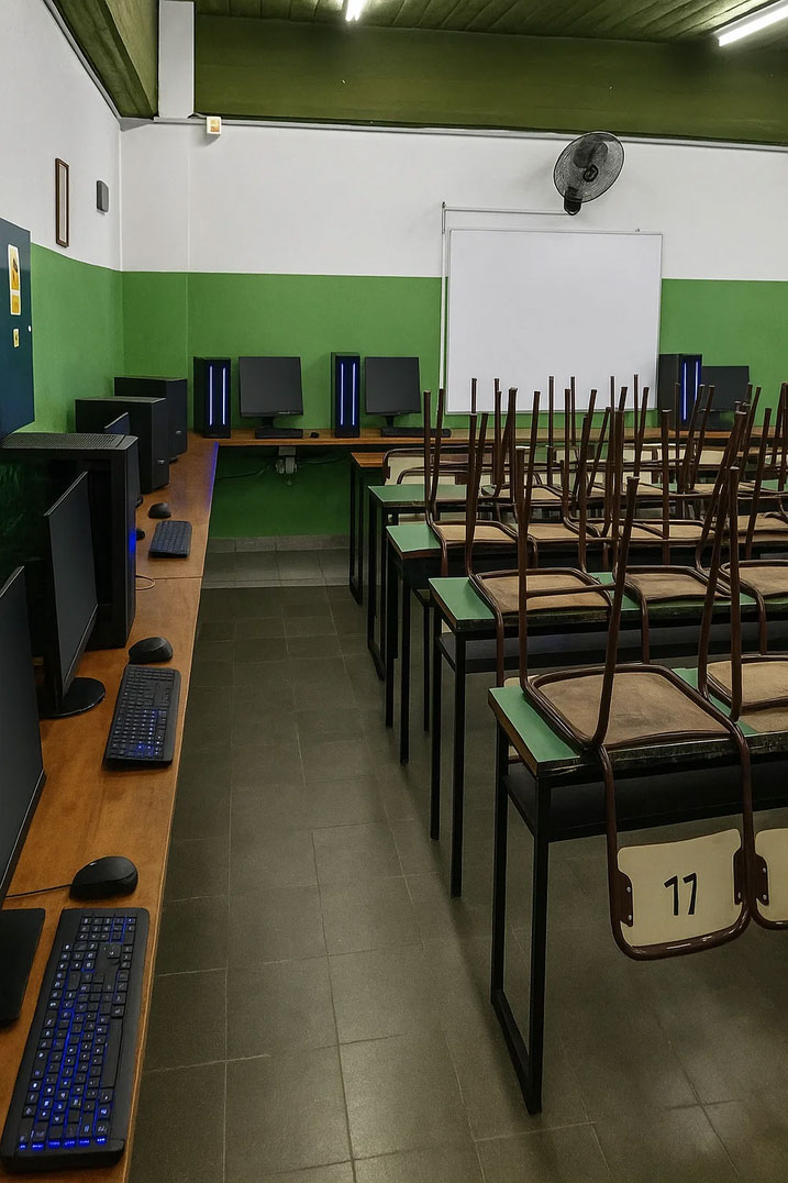 El laboratorio de computación del Instituto hoy: equipos viejos y pocos puestos