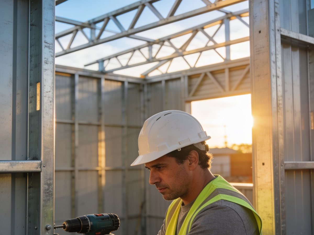 Un alumno arma una estructura de steel frame