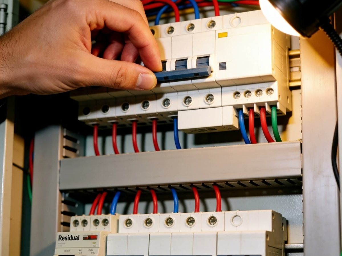 Un técnico trabaja en un tablero eléctrico