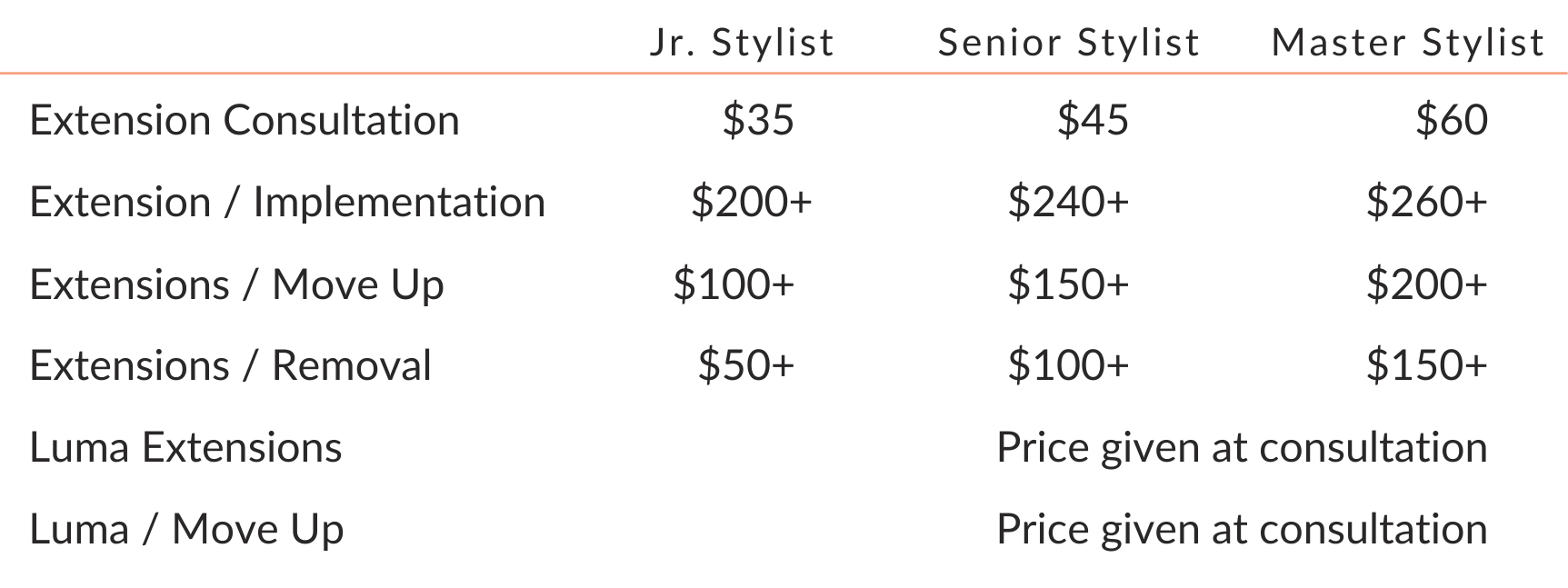 Hair Extension Pricing Services