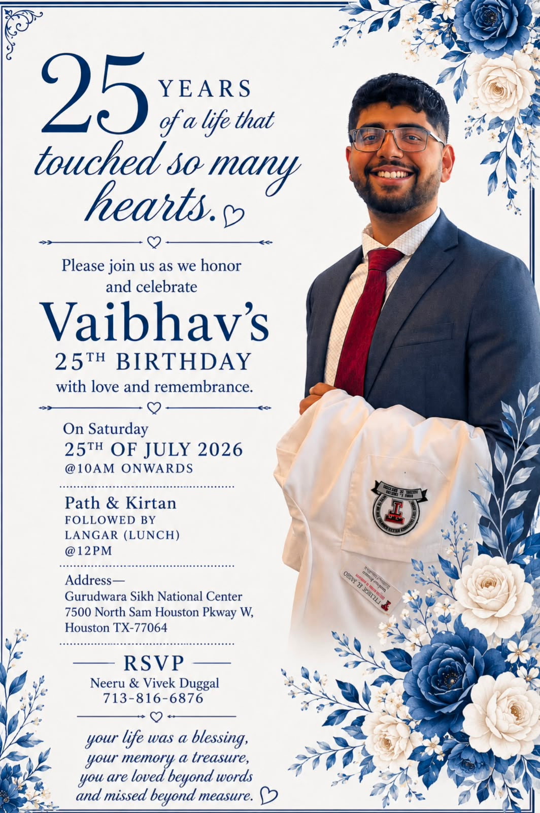 Vaibhav's 25th Birthday Remembrance Event Invitation