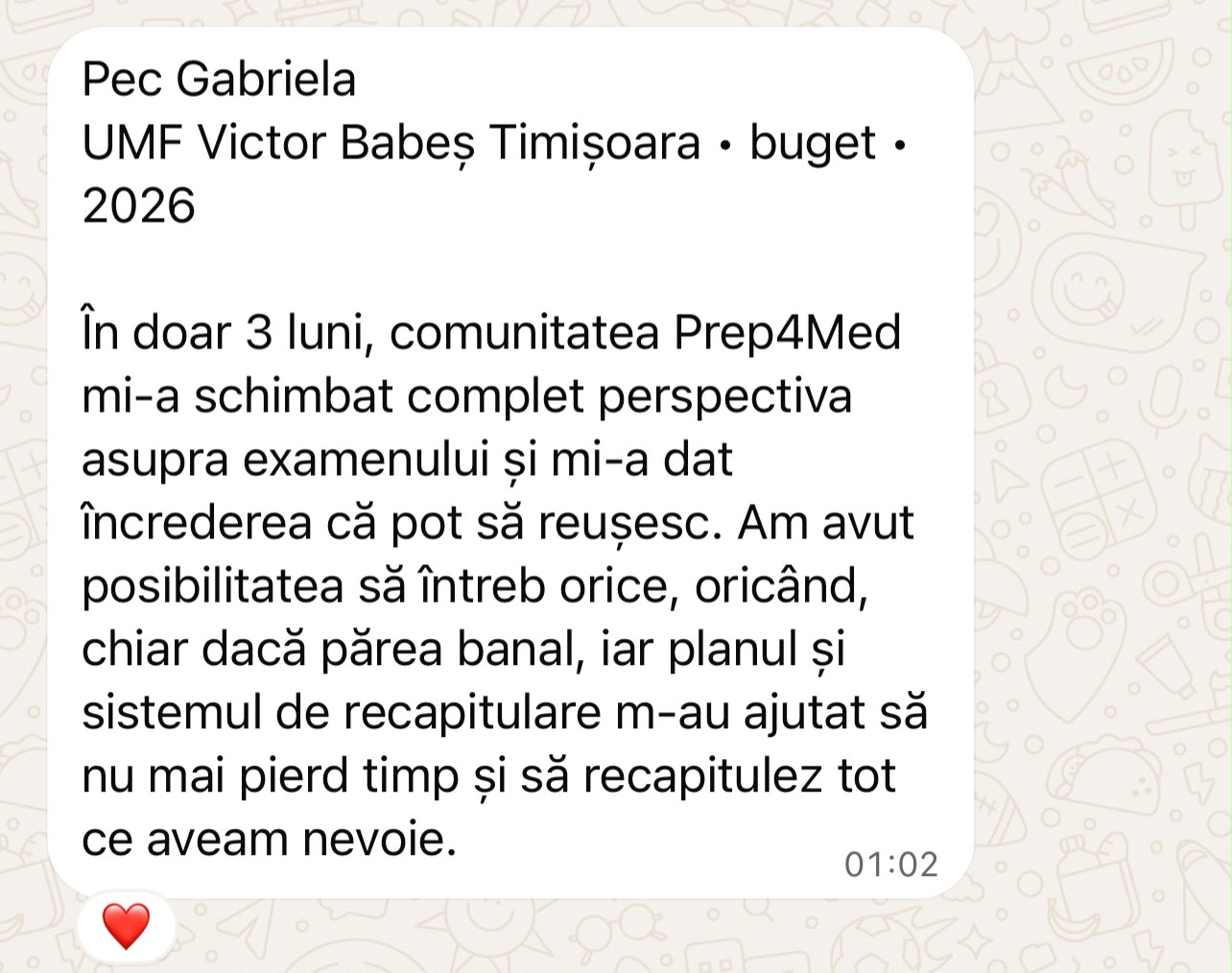 Mesajul primit de la Gabriela