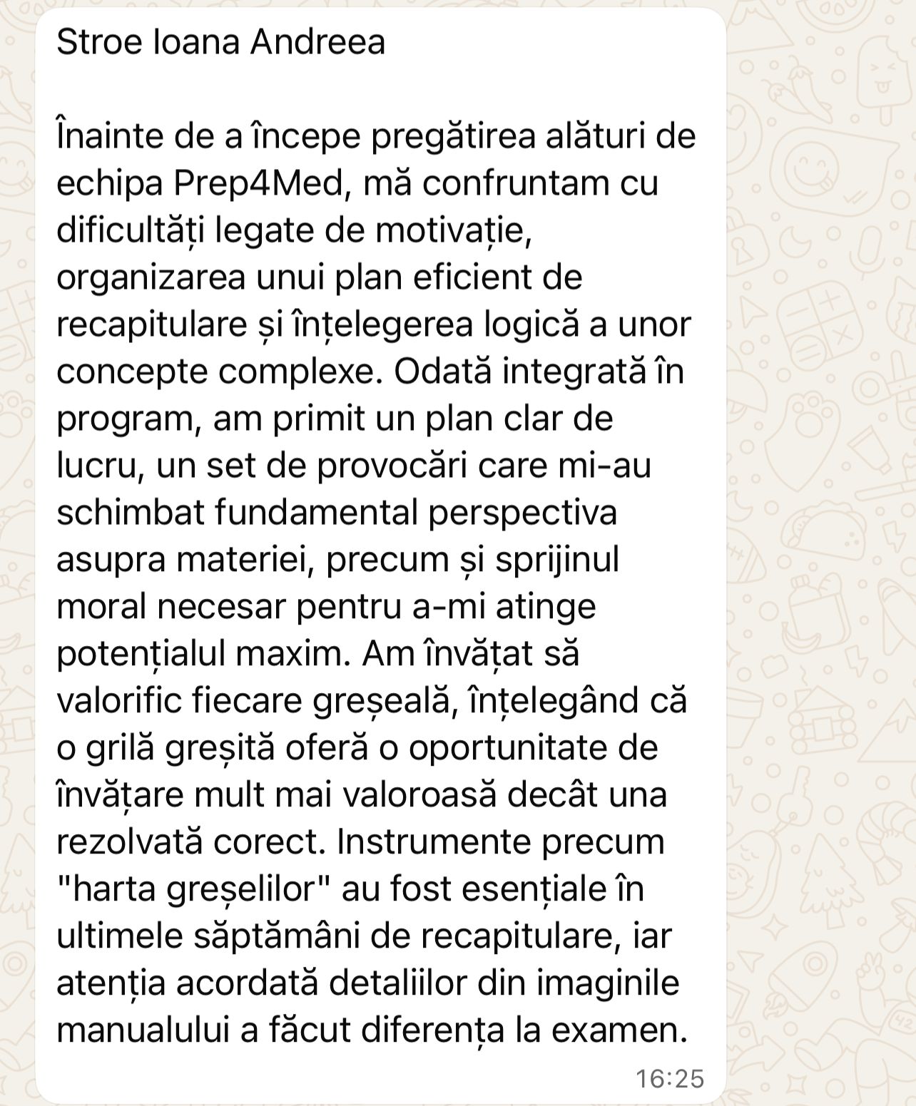 Mesajul primit de la Ioana Andreea