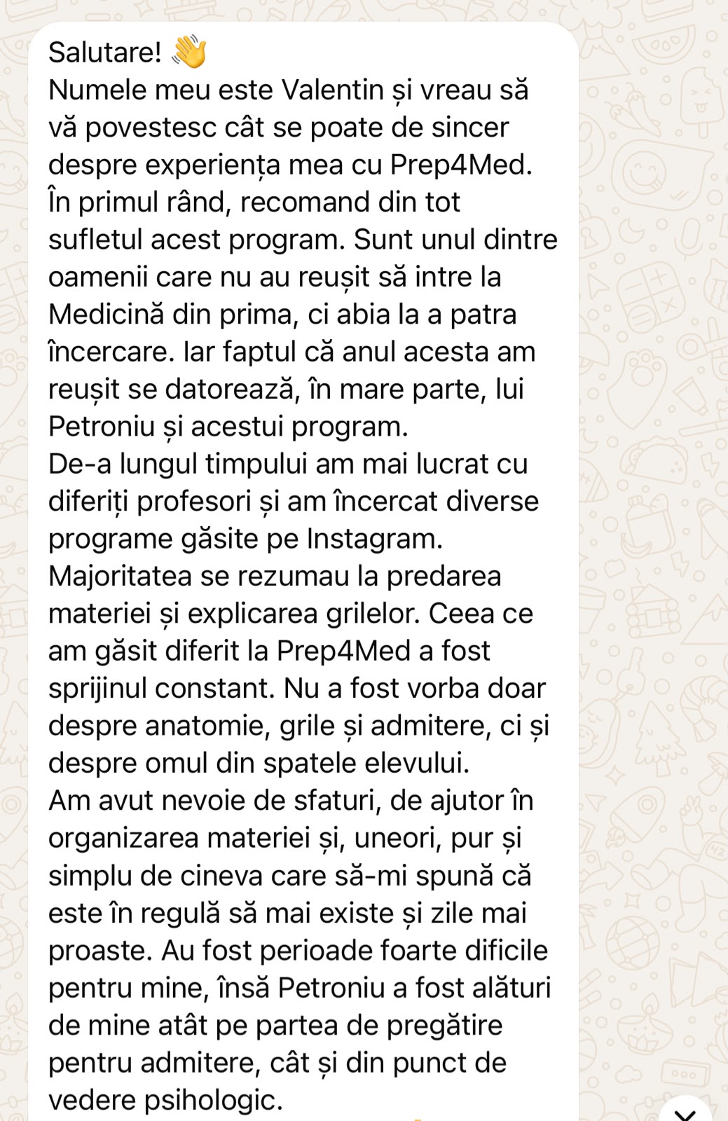 Mesajul primit de la Valentin
