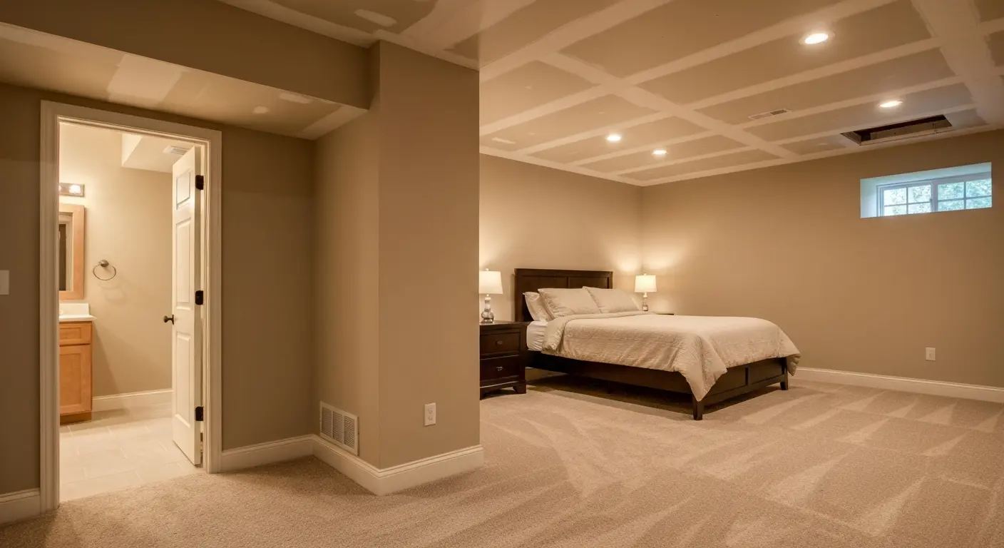 Guest bedroom and bathroom finished basement