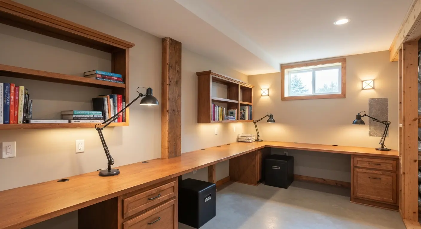 Home office in finished basement