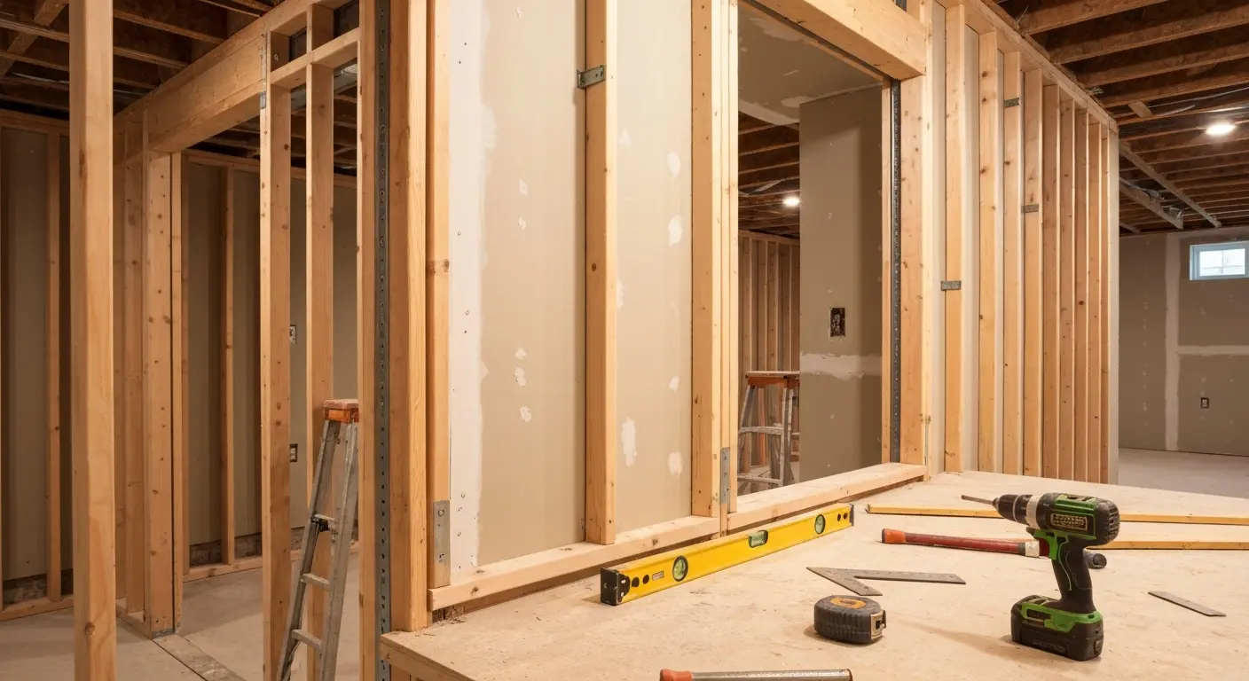 Basement wall and framing work