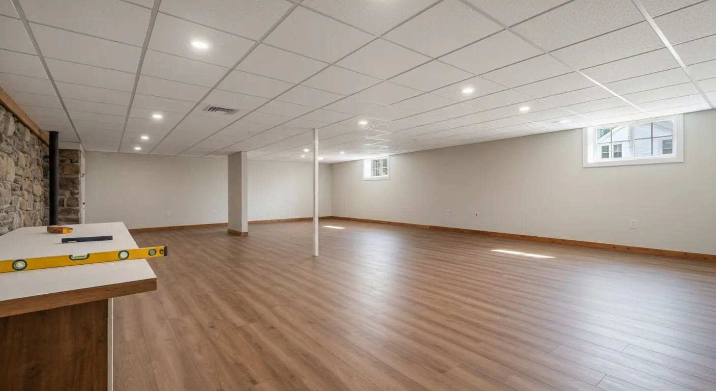 Finished basement ceiling and flooring
