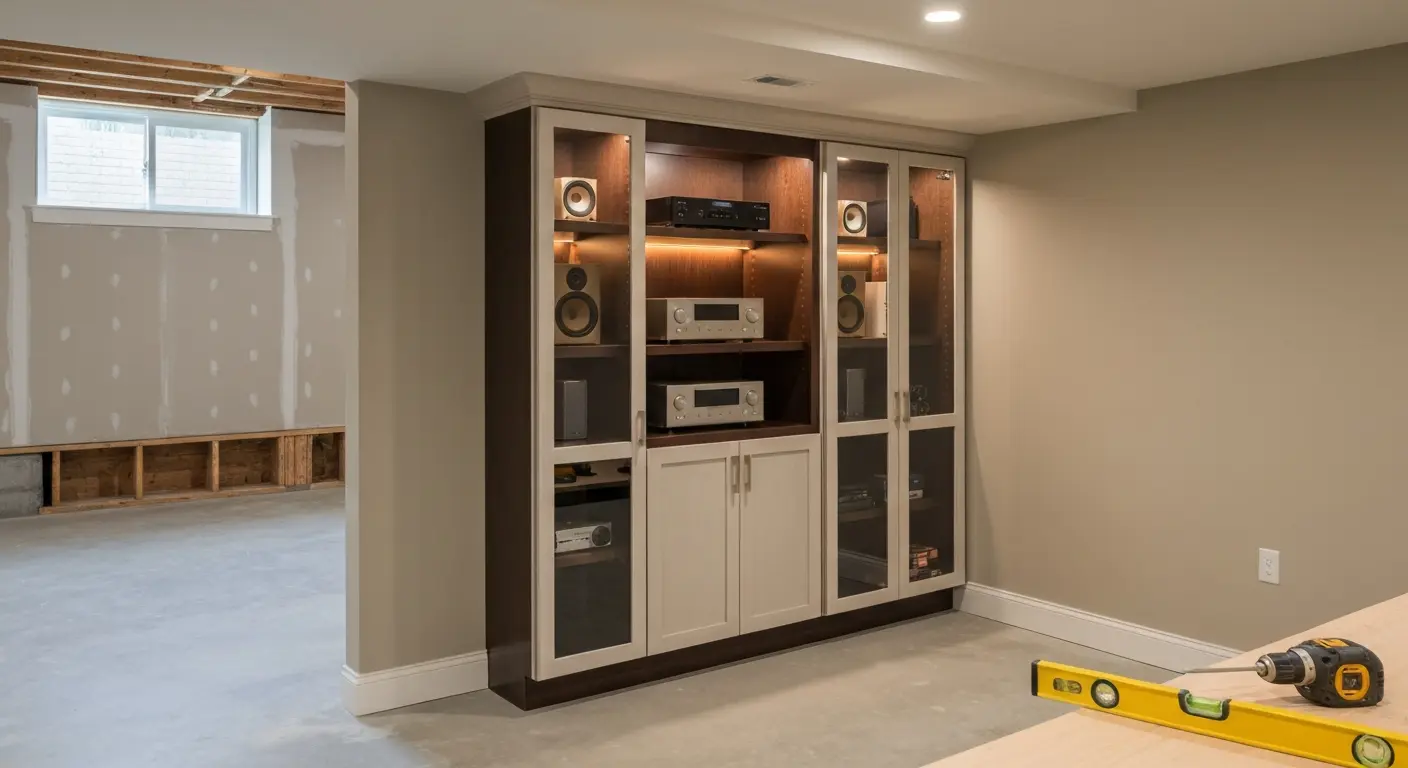 Custom media cabinet installation