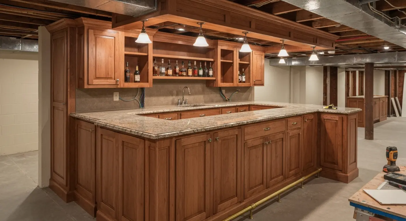 Custom basement bar installation
