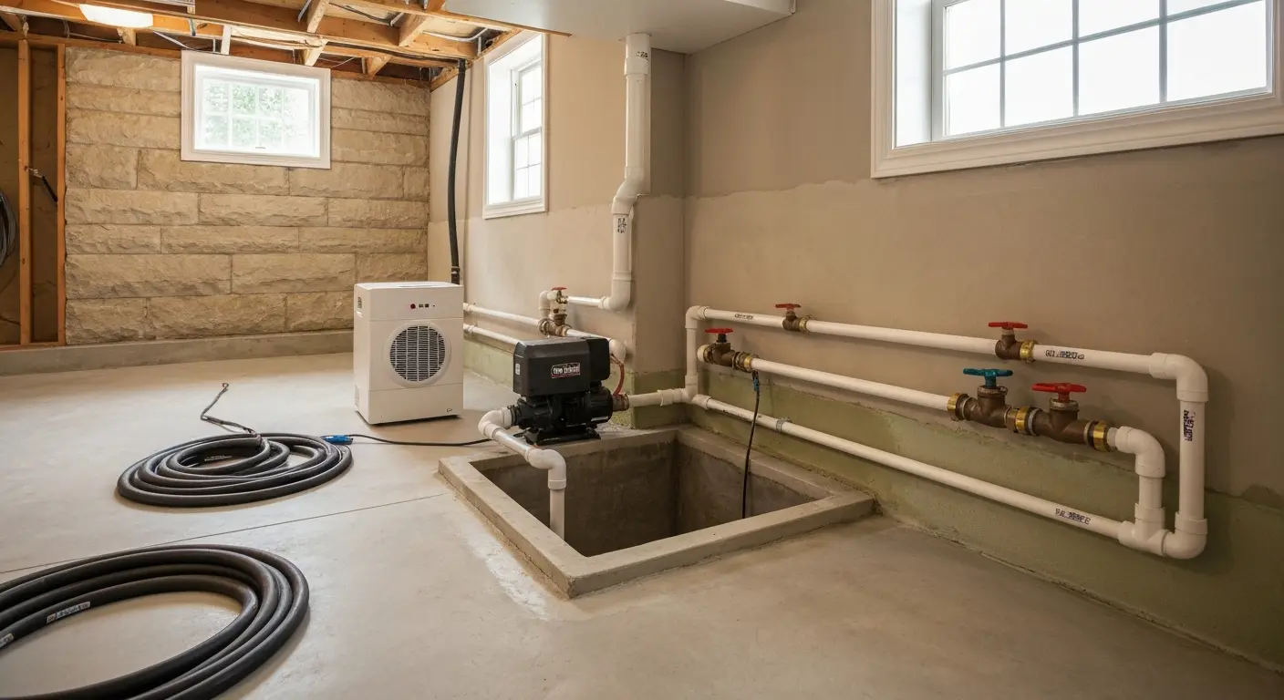 Basement waterproofing work