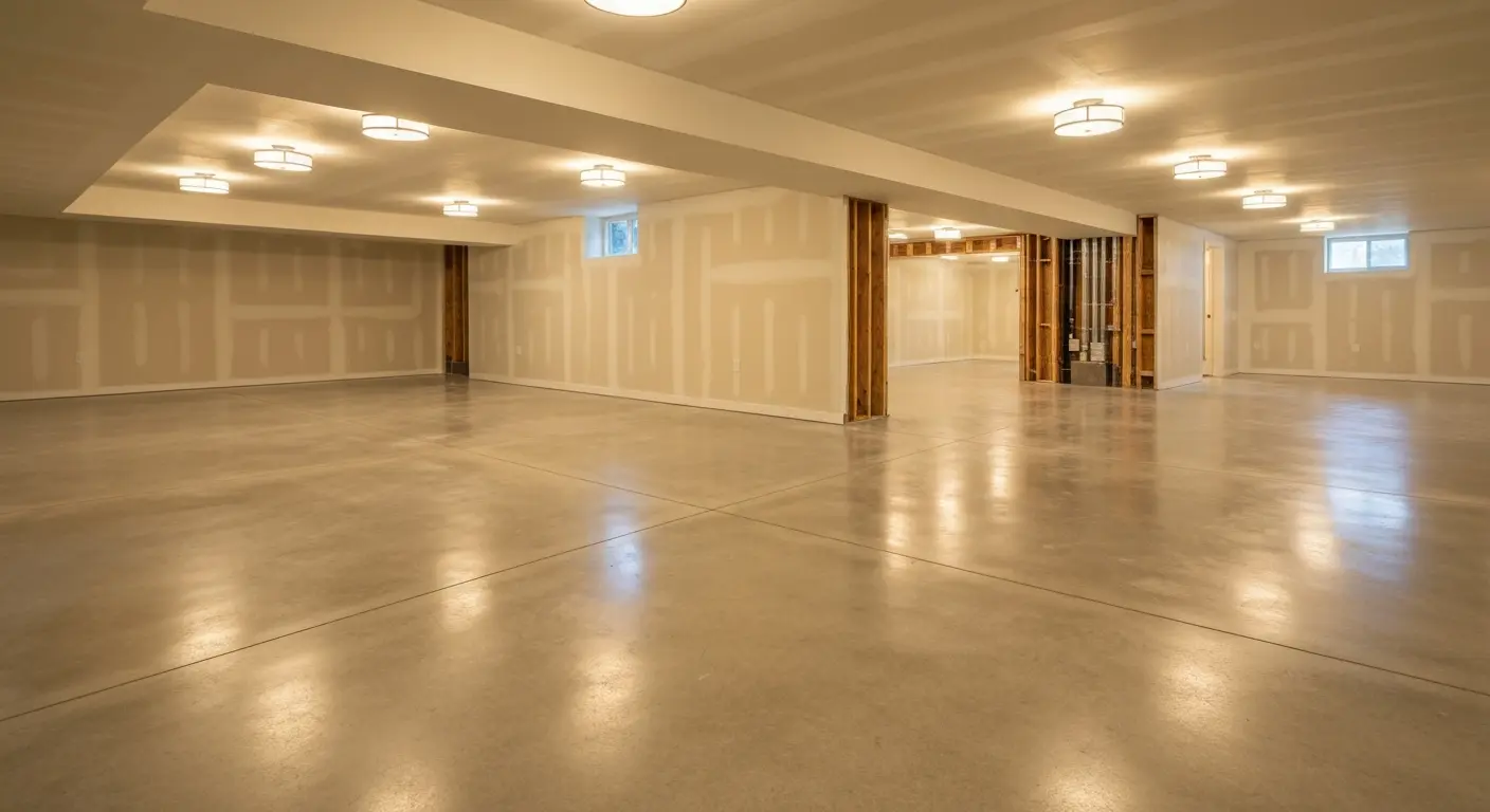 Finished basement flooring and lighting