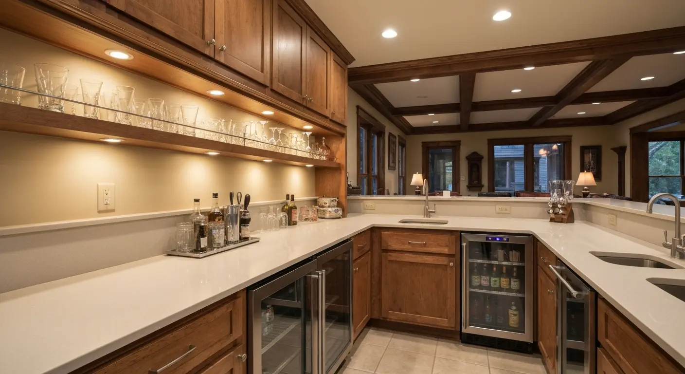 Wet bar and lounge area