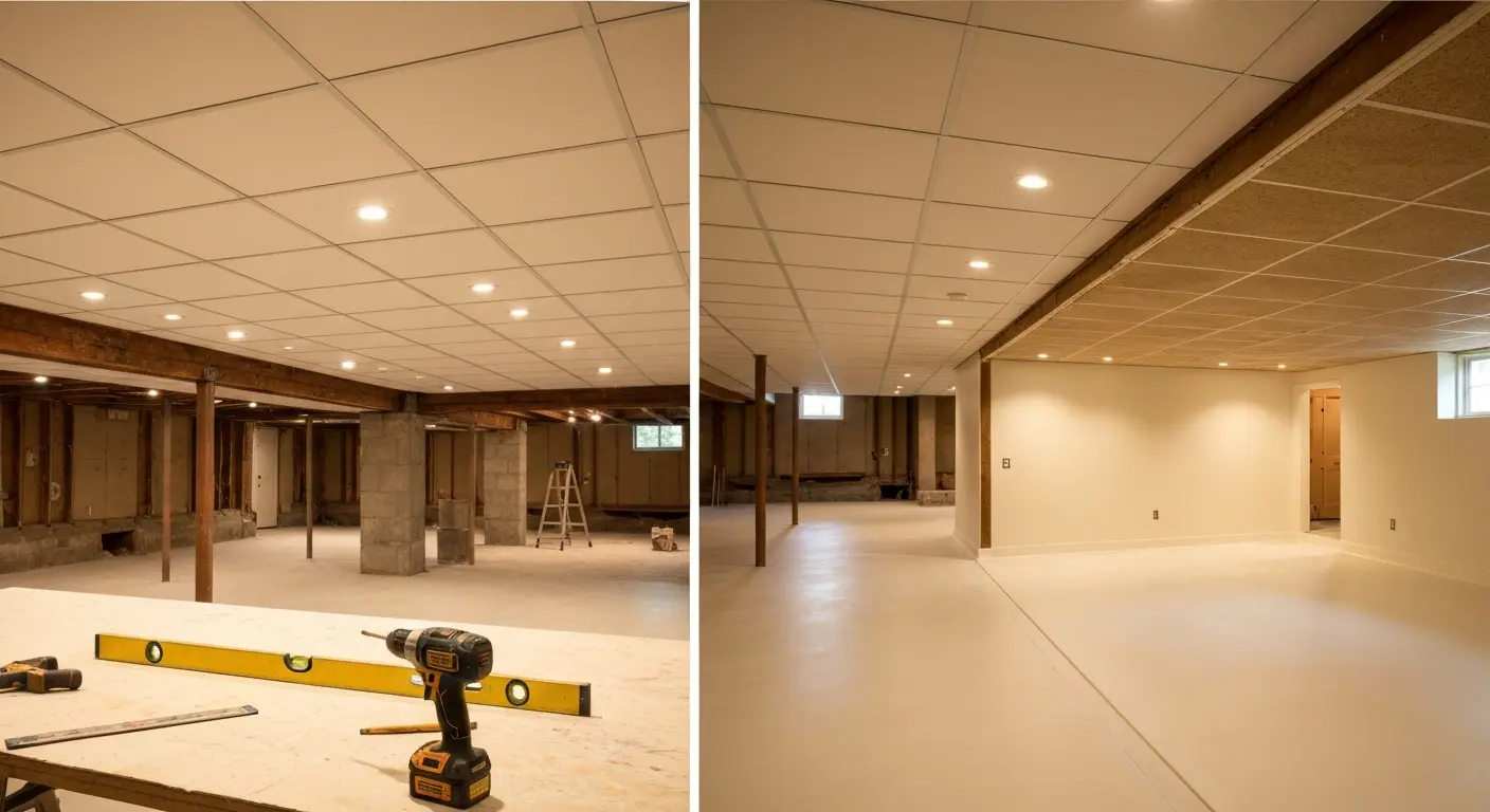 Basement flooring and ceiling