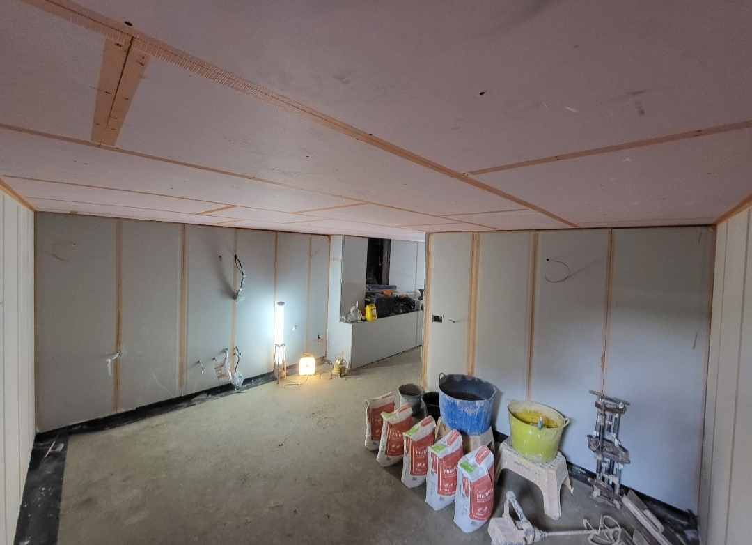 Plasterboard installation across a large room