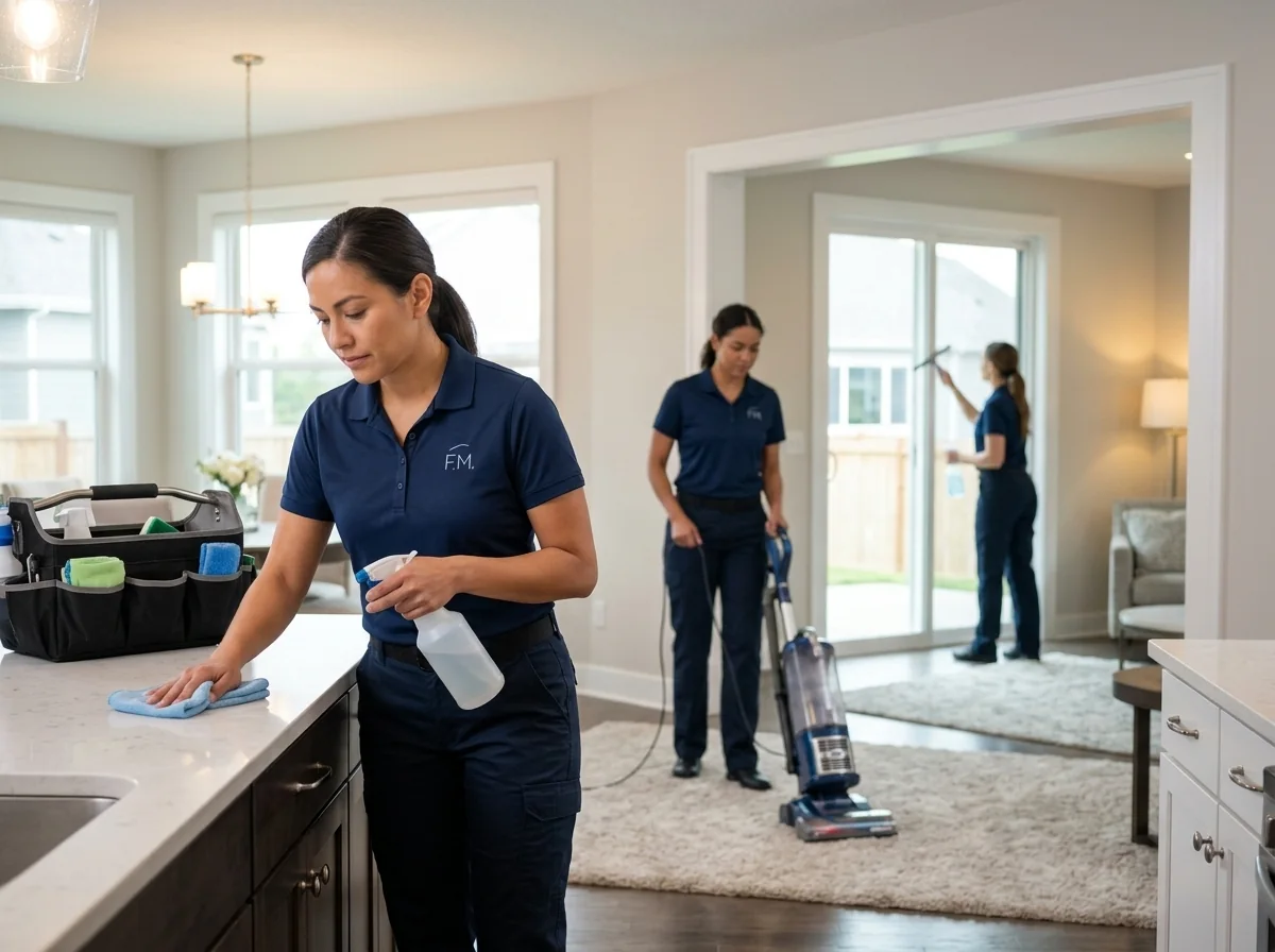Equipe profissional de house cleaning trabalhando em uma residência