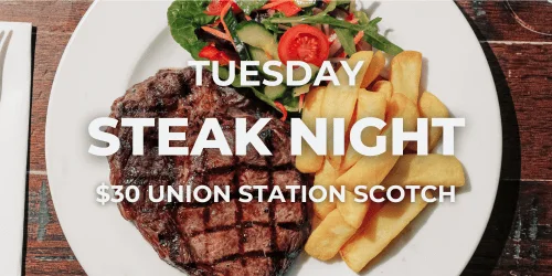 Union Station scotch fillet with chips and salad