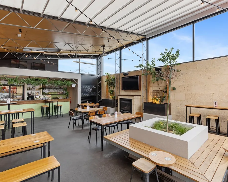The beer garden with its retractable roof and private bar