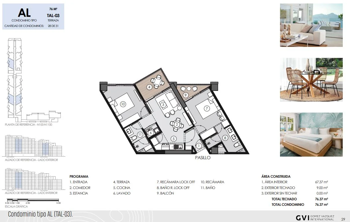 Dimensioned floor plan &mdash; Condominium Type AL at Margaritaville Playa Caracol