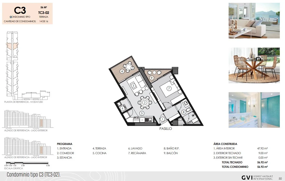 Dimensioned floor plan &mdash; Condominium Type C3 at Margaritaville Playa Caracol