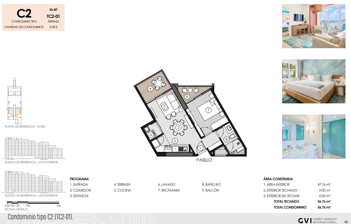 Dimensioned floor plan &mdash; Condominium Type C2 at Margaritaville Playa Caracol