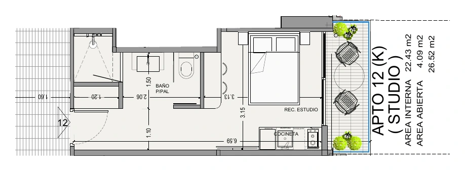 Architect’s floor plan for Centro studio 12 / K