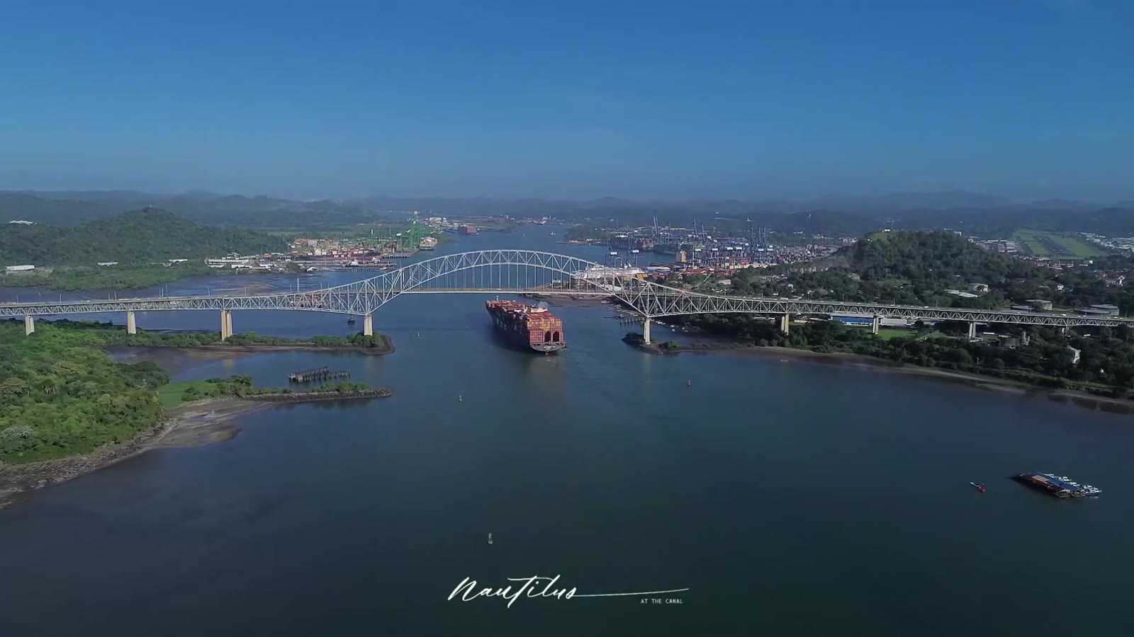 Actual drone view of the Nautilus location and Panama Canal entrance in Amador