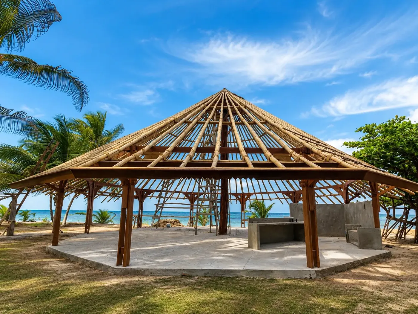 Timber beachfront pavilion under construction