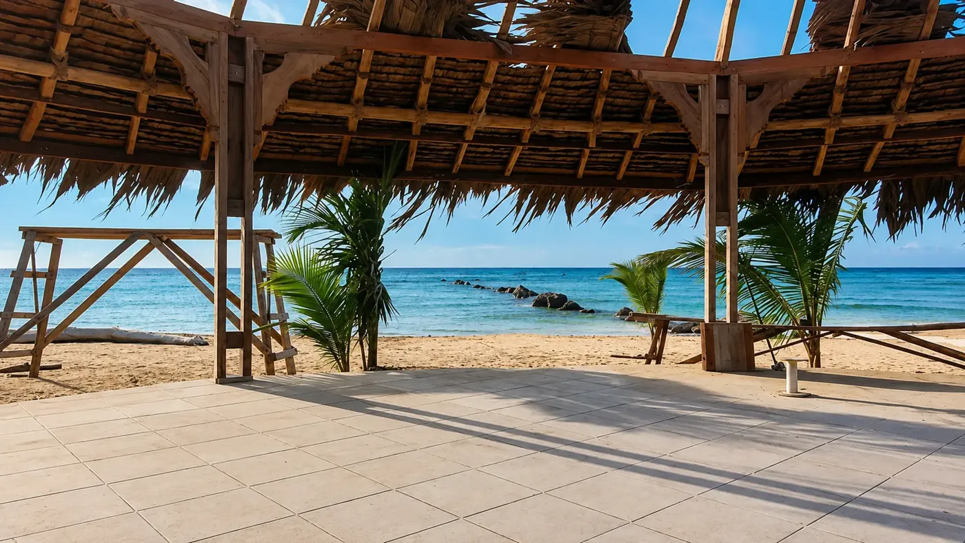 Caribbean Sea viewed from inside the beachfront gazebo