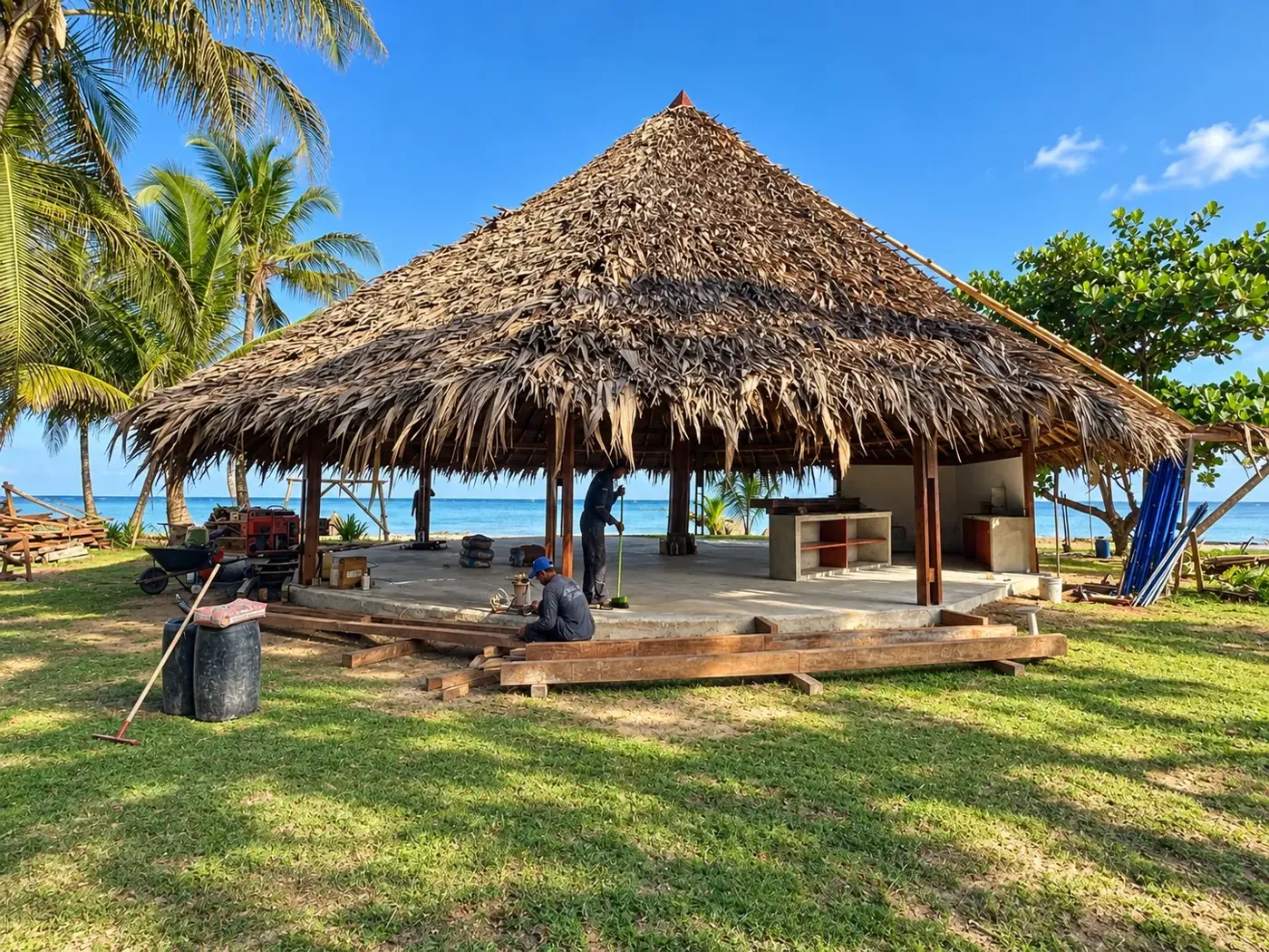 Finished thatched beachfront gazebo at Los Caletones