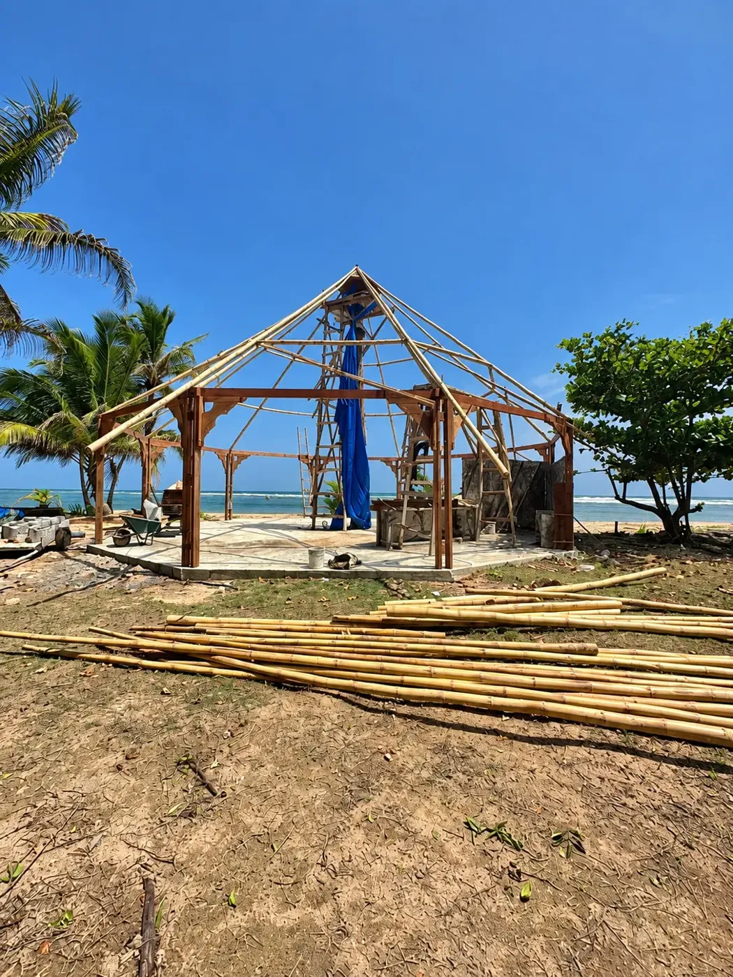 Early gazebo frame under construction at Los Caletones