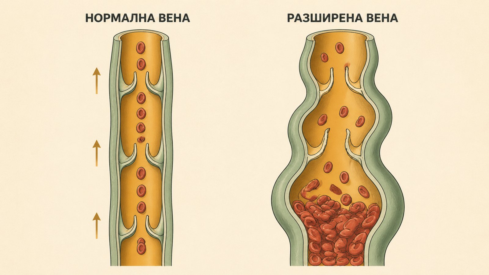 Анатомия на здрава вена и разширена вена: как клапите спират да работят