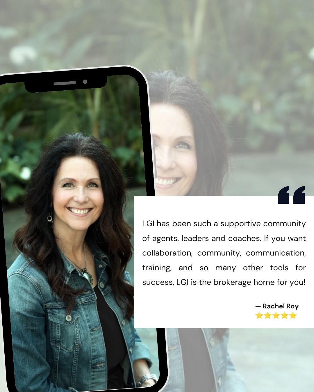 Rachel Roy testimonial — 'LGI has been such a supportive community of agents, leaders and coaches. If you want collaboration, community, communication, training, and so many other tools for success, LGI is the brokerage home for you.'