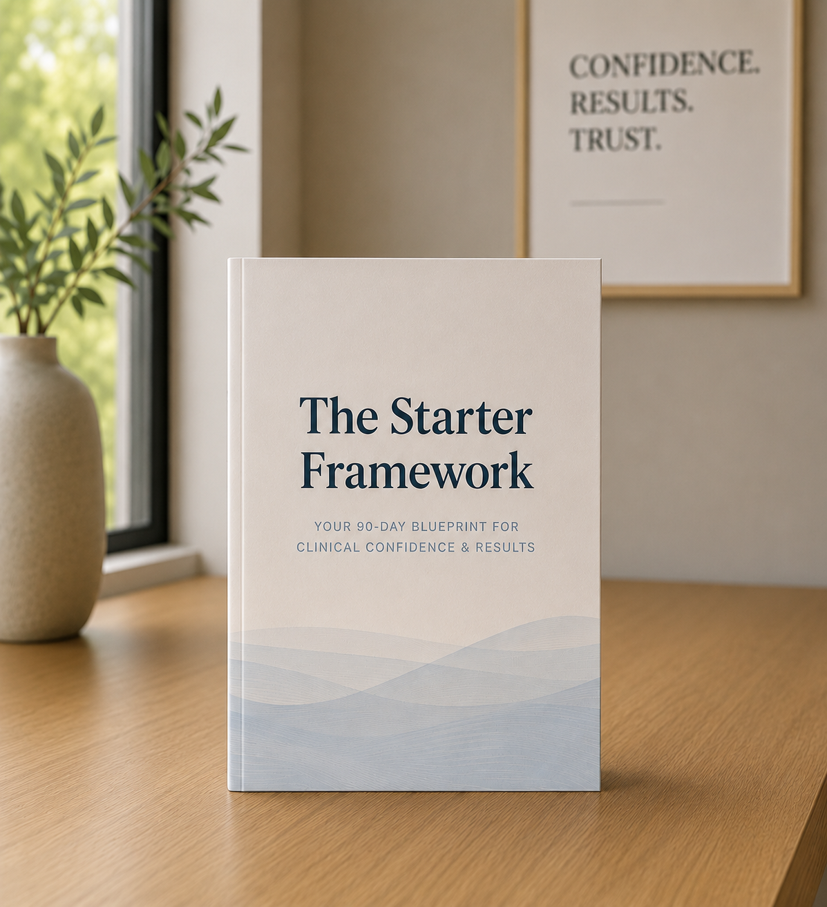 The Starter Framework printed booklet on a clinic desk with the HakoMed Regenerator device in the background