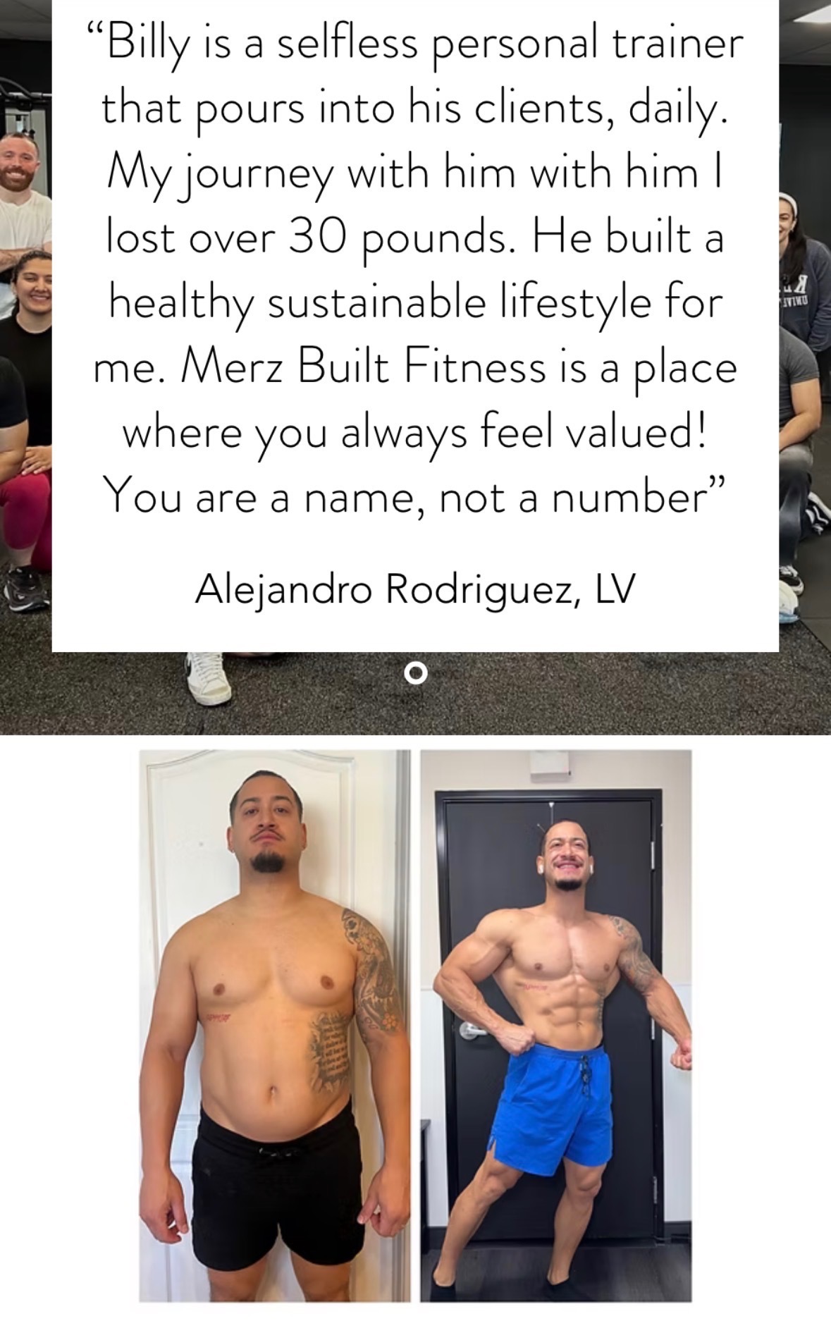 Alejandro Rodriguez before and after training at Merz Built Fitness