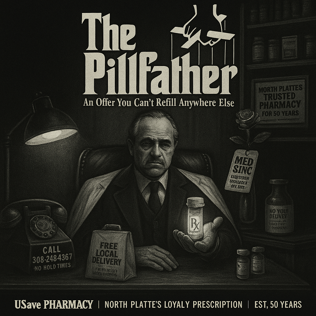 The Pillfather poster, a Godfather parody